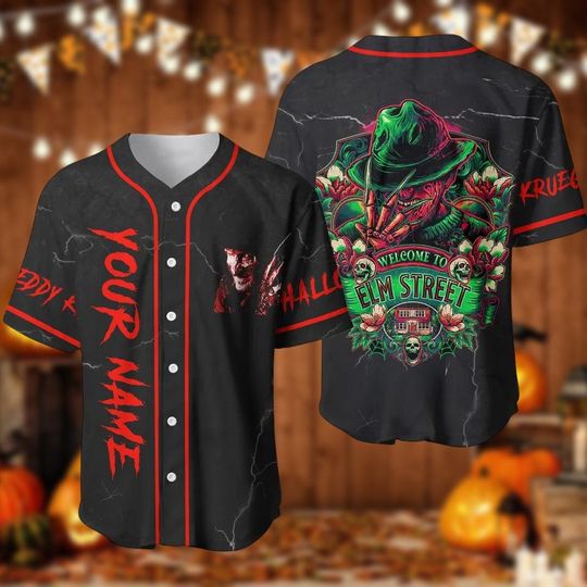 Personalized Freddy Krueger Baseball Jersey, Nightmare Elm Street Shirt, Horror Characters Jersey, Scary Movie Shirt, Halloween Shirt