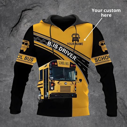 Personalized Name School Bus Hoodie for Drivers and School Bus Lovers