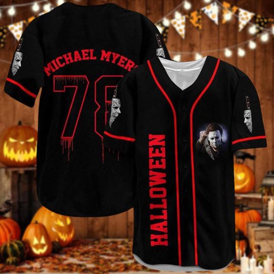 Halloween Michael Myers Baseball Jersey Shirt, Horror Movie Baseball Shirt, Scary Movie Shirt, Horror Gift, Spooky Season Baseball Team