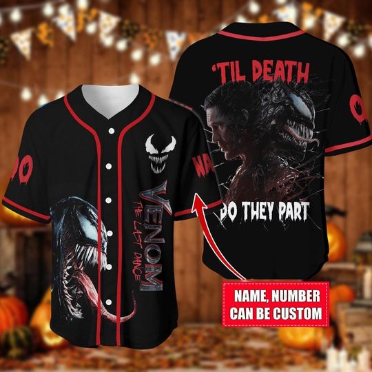Custom Venom Baseball Jersey, Superhero Baseball Shirt, Eddie Brock Jersey Shirt, Venom Symbiote Shirt For Men Women, Movie Lover Gift
