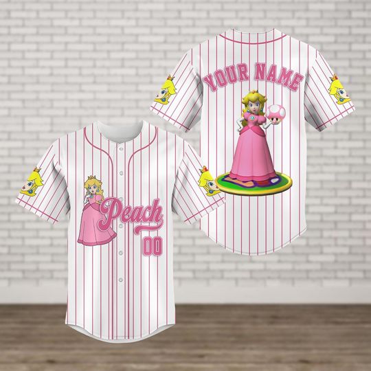 Custom Princess Peach Striped Line Baseball Jersey, Super Mario Baseball Shirt, Video Game Jersey Shirt, Gaming Shirt For Women Her