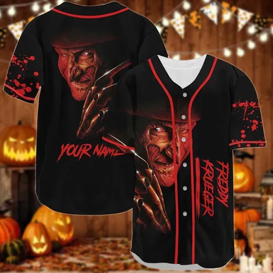 Custom Freddy Krueger Baseball Jersey, Halloween Movie Baseball Shirt, Horror Jersey, Scary Movie Shirt, Nightmare On Elm Street Shirt