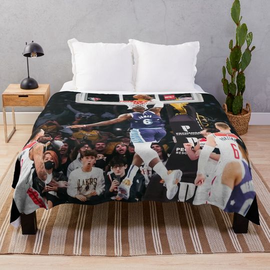 LeBron James 6 Posterized Dunk Throw Blanket, Gift for Fan