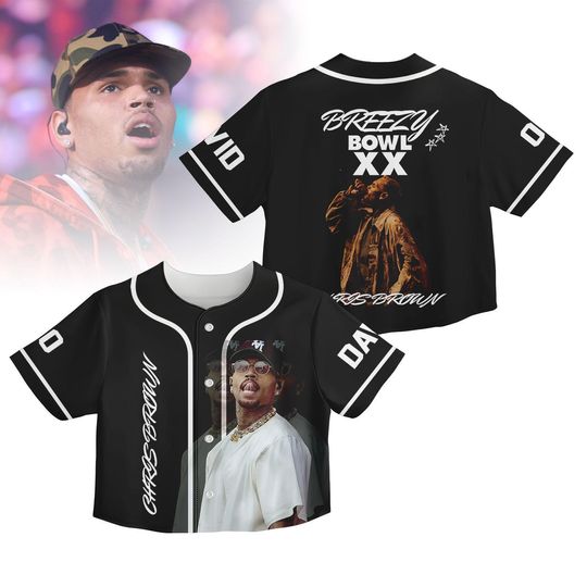 Breezy Bowl XX Tour Crop Top Baseball Jersey, Chris Brown Personalized Jersey, Music Concert Shirt, Hip Hop Music Fan Crop Top Jersey