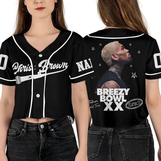 Custom Chris Brown Breezy Bowl XX Crop Top Baseball Jersey, Breezy Bowl Tour Jersey Shirt, Breezy Bowl 2025 Shirt, Chris Brown Merch