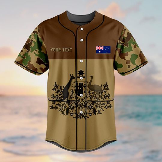 Customized Name Australia Flag Camo Baseball Jersey, Baseball Lovers, Patriotic Shirt