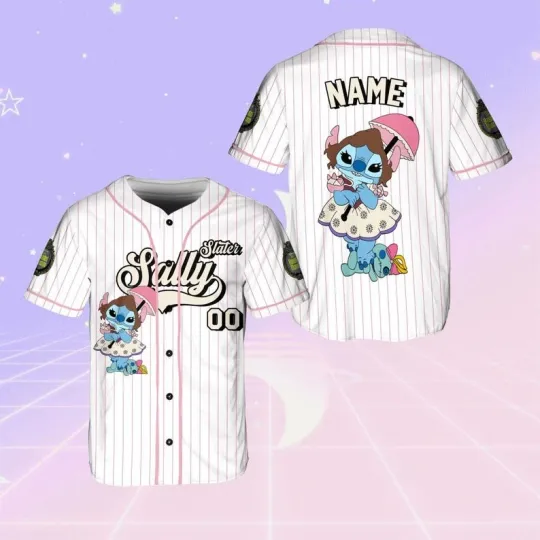 Personalized Halloween Stitch Slater Sally Haunted Mansion Baseball Jersey Shirt