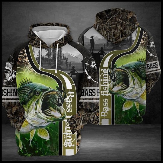 Unisex Bass Fishing Hoodie, Pullover Sweatshirt for Fishermen