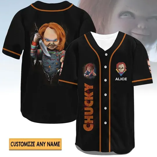 Halloween Chucky Baseball Jersey, Childs Play Horror Baseball Shirt, Scary Character Jersey For Team, Good Guys Shirt For Halloween