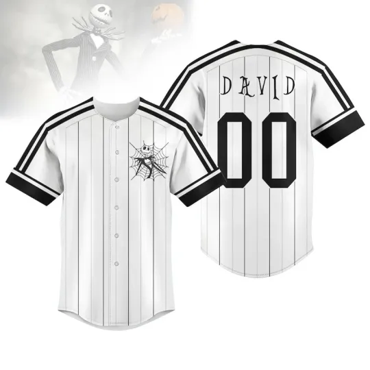 Personalized Halloween Jack Skellington Black & amp White Baseball Jersey Shirt
