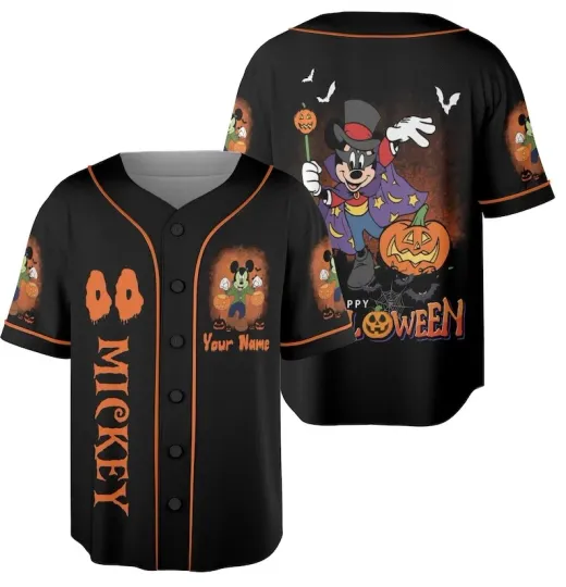 Personalized Mickey Mouse Trick Or Treat Happy Halloween Baseball Jersey Shirt