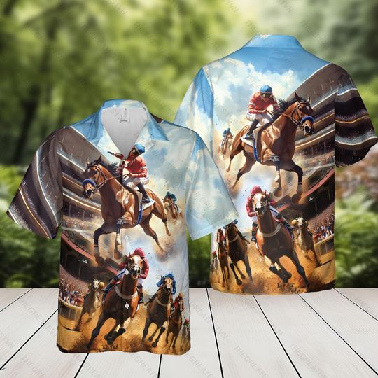 Horse Racing Hawaiian Shirt for Men Women Youth
