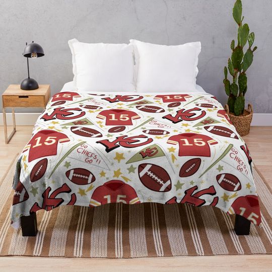 Patrick Mahomes chiefs pattern (white)  Throw Blanket, Gift for Fan