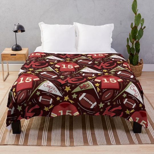 Patrick Mahomes chiefs pattern (dark red)  Throw Blanket, Gift for Fan