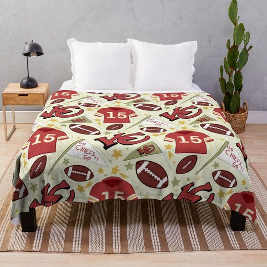 Patrick Mahomes chiefs pattern (light gold)  Throw Blanket, Gift for Fan