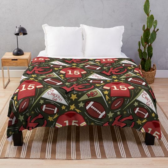 Patrick Mahomes chiefs pattern (khaki green)  Throw Blanket, Gift for Fan