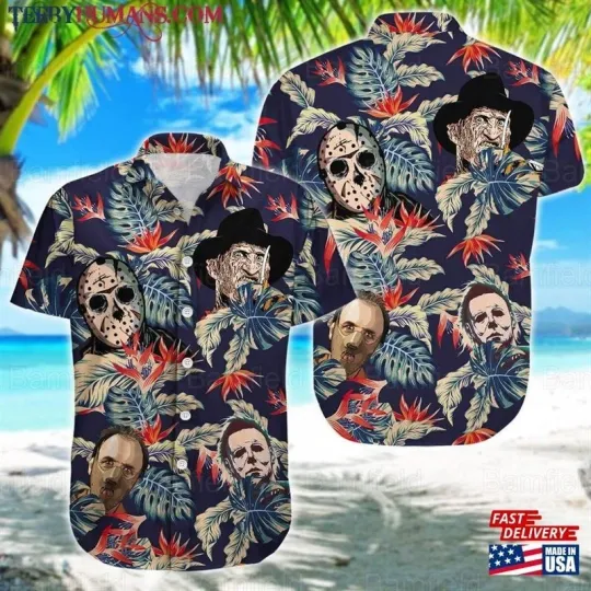 Halloween Hawaiian Shirt Horror Button Character Summer Shirts, Unisex Adult