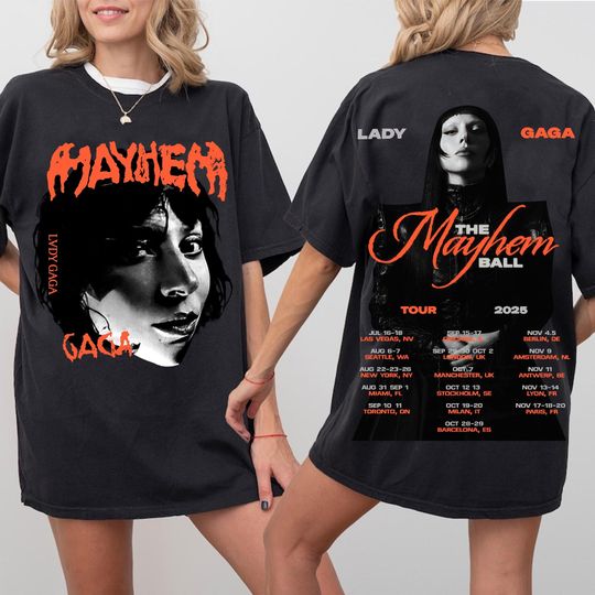 Ld ga The Mayhem Ball Tour 2025 Shirt, Ld ga Shirt, Gaga Fan Graphic Tee with Tour Dates, Ld ga Fan Merch, Pop Music Concert Tee