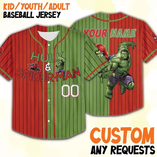Personalized Hulk & Spiderman Superehero Characters Baseball Jersey Shirt
