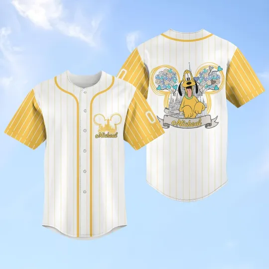 Personalized Funny Pluto Mickey Ears Balloons Magic Castle Baseball Jersey Shirt