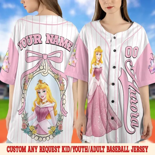 Personalized Aurora Sleeping Beauty Mirror Coquette Bow Baseball Jersey Shirt