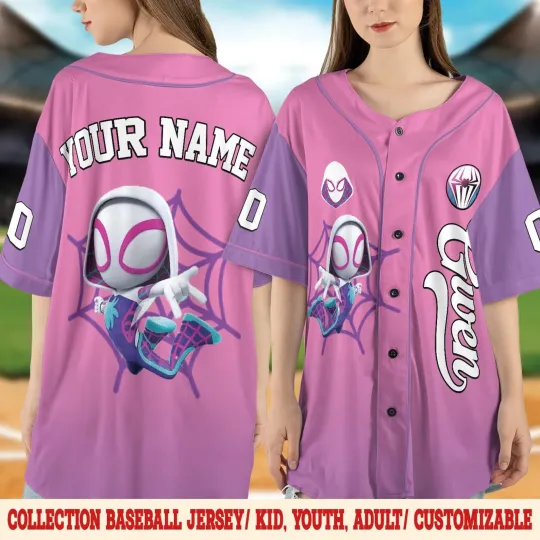 Personalized Spider Gwen Ghost Spider Spidey Superhero Fan Baseball Jersey Shirt