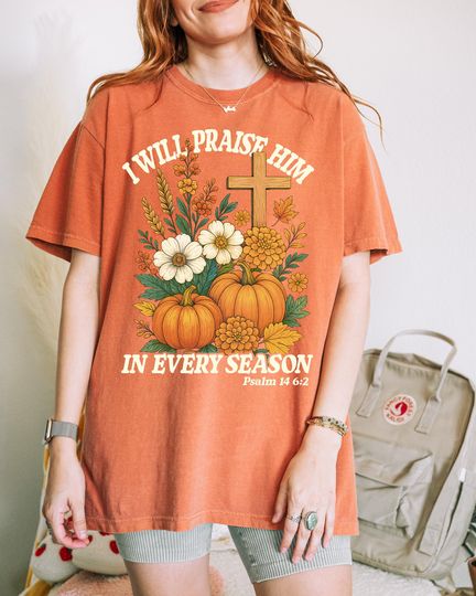 Christian Fall T-Shirt with Bible Verse Pumpkin Cross Floral