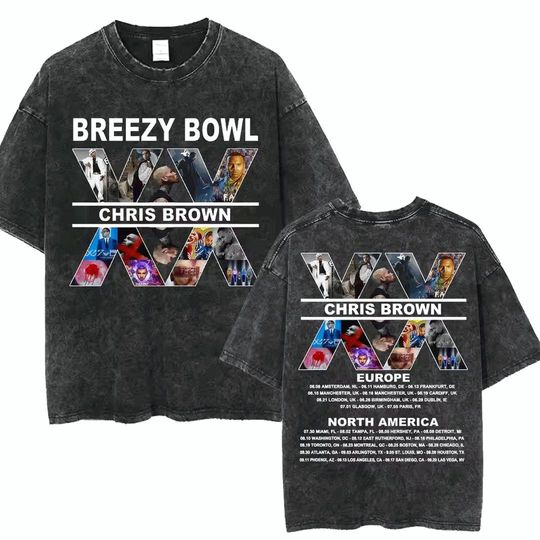 Hip Hop Chris Brown Breezy Bowl XX Vintage Washed Oversized Streetwear Tee