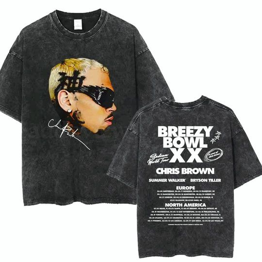 Oversized Vintage Chris Brown Breezy Bowl XX Tour Streetwear Hip Hop T-Shirt