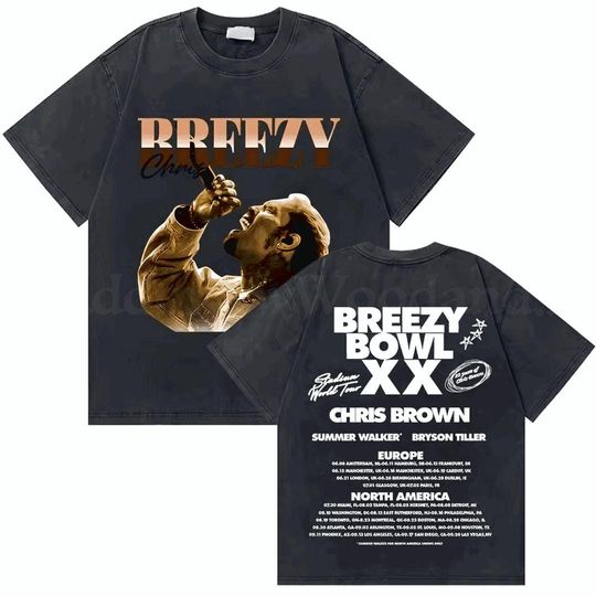 Chris Brown Breezy Bowl XX Tour 2025 Oversized Hip Hop Fashion Street T-Shirt