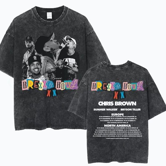 Chris Brown Hip Hop Vintage T-Shirt Breezy Bowl XX Tour Oversized Streetwear
