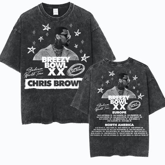 Chris Brown Breezy Bowl XX Tour 2025 Shirt Vintage Washed Album Tee Fan Gift