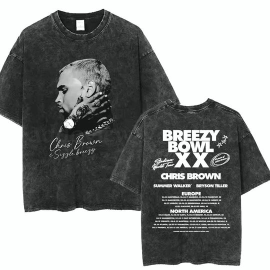 Chris Brown Breezy Bowl XX Tour Vintage Concert Mens Streetwear T-Shirt