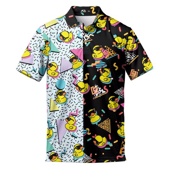 Rubber Duck Shape Polo Shirt for Men Short Sleeve Hawaiian Golf Shirt