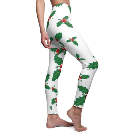 Holly Christmas Leggings, Snowflake Leggings, Holiday Leggings