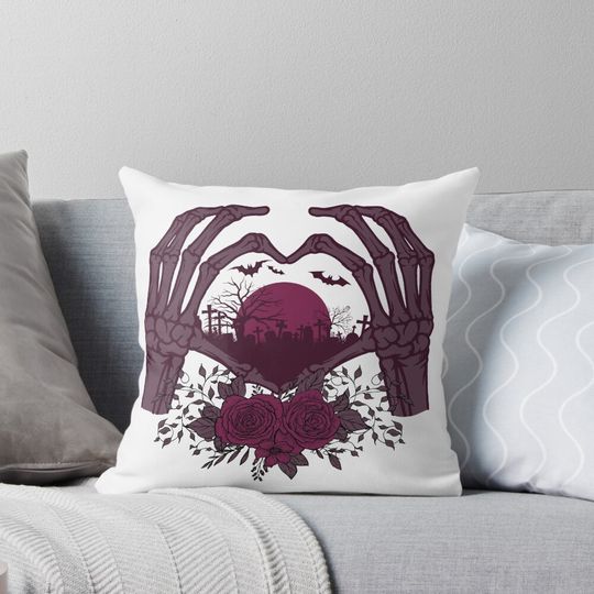 Skeleton Hand With Rose Halloween Pillow