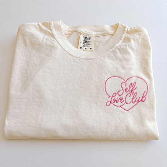 Embroidered  Self Love Club Short Sleeve T-Shirt, Valentine's Gift for Women
