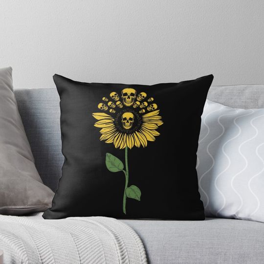 Flower Skull Funny Sun Flower Halloween Pillow