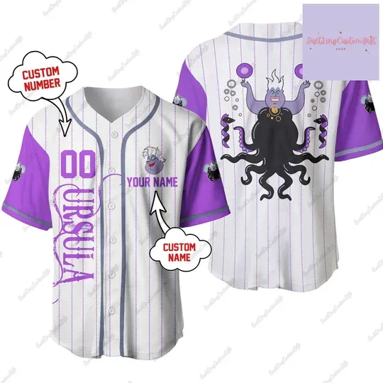 Halloween Ursula Baseball Jersey, Custom Ursula Baseball Shirt, Evil Queen Shirt, Disney Villains Shirt, Halloween Gifts