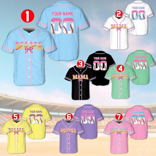 Personalized Cheer Mom Baseball Jersey, Custom Cheer Bow Mama Baseball Jersey Shirt