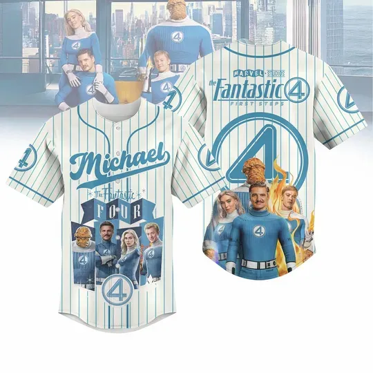 Custom Fantastic Four First Steps Baseball Jersey Shirt, Johnny Storm Human Torch, Marvel Fantastic 4 Baseball Shirt, Run Disney Outfit