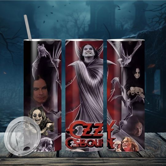 Ozzy, rock n roll inspired stainless steel reusable tumbler with lid and straw