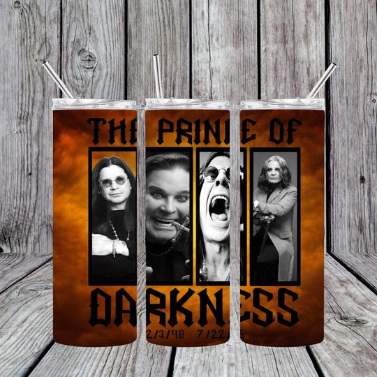 Ozzy, Prince of Darkness, RIP stainless steel reusable tumbler with lid and straw