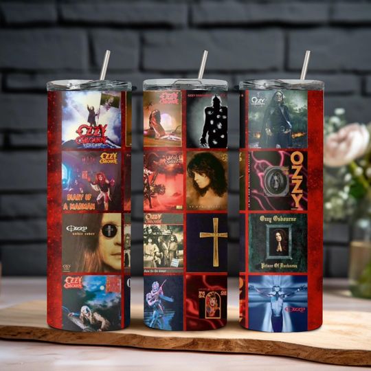 Ozzy inspired stainless steel reusable tumbler with lid and straw