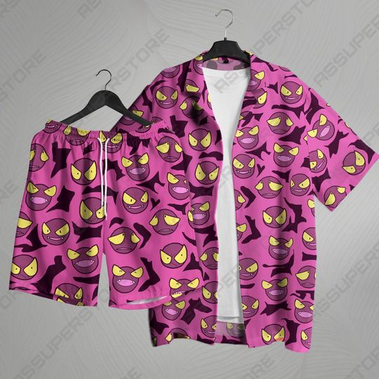 Smokey Face Hawaiian Shirt & Shorts Unisex Set, Tropical Summer Outfit