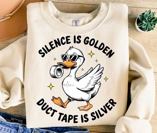 Silence is Golden Duck Tape Is Silver T-Shirt Design, Funny Retro