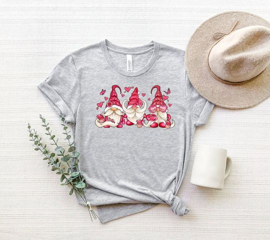Valentine's Day Gnomes T-Shirt, Pink Gnomes Love Hearts Tee, Cute Valentines Day Gnome Tee