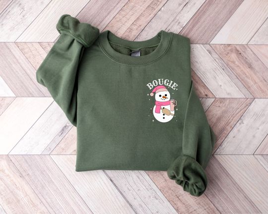 Bougie Pocket Size Sweatshirt, Snowman Christmas Sweatshirt