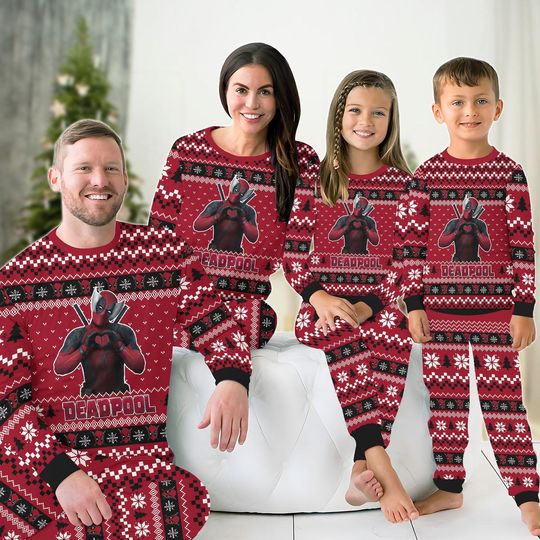 Christmas Deadpool Family Pajamas, Funny Superhero Holiday Pajamas, Matching Pajamas Set