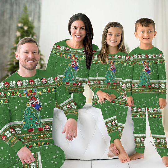 Super Mario Family Pajamas Set, Video Game Holiday Pajamas